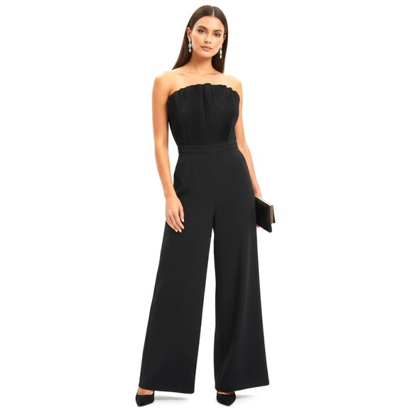 NWOT Mainstrip Black Formal Jumpsuit Accordion Pleated Flare Top Wide Leg - Picture 1 of 11